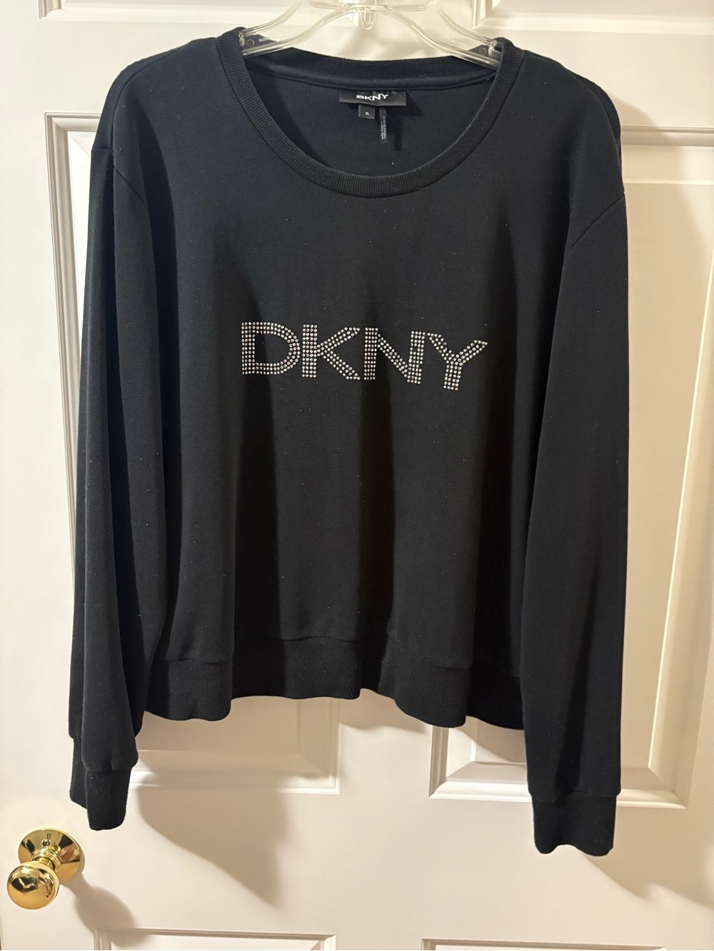 DKNY Black Crewneck Sweatshirt with Rhinestone Logo